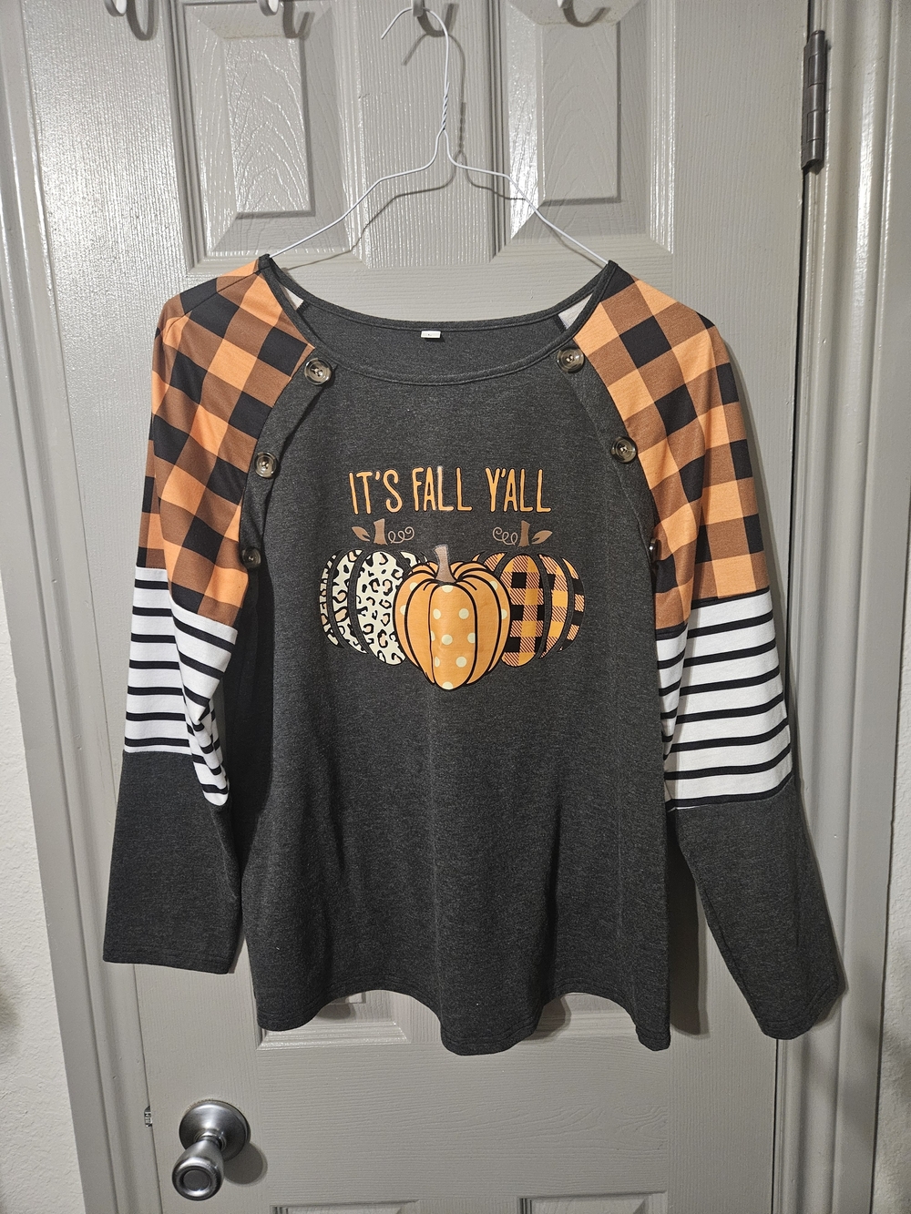 Women's 'It's Fall Y'all' Long Sleeve Raglan Top - Gray & Orange